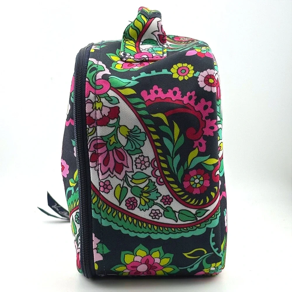 Vera Bradley Paisley Floral Insulated Lunch Bag Black Pink Green‎ Zip Cooler